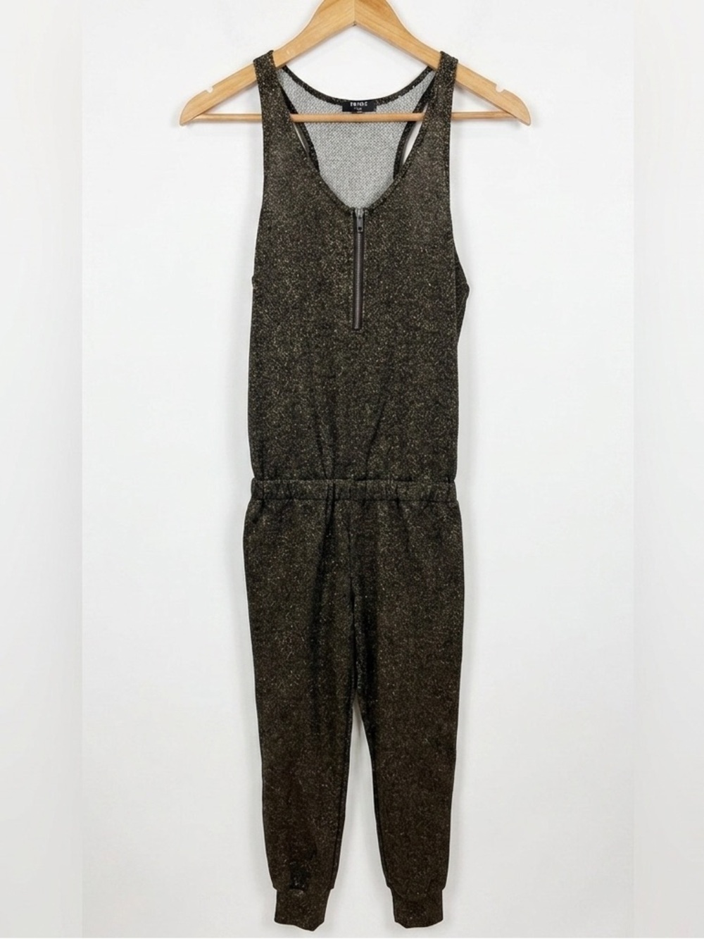 Terez Sparkling Gold Knit Y2K Style Jumpsuit Size Small